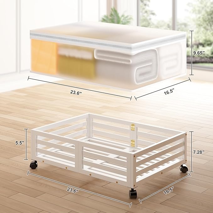 Under Bed Storage Containers With Wheels - 2 Pcs Bamboo Wood Rolling Underbed Shoe Storage Bins With Dust Bags for Clothes Blankets, Duvet Covers Snacks Toys (White)-Ruum Studio Home