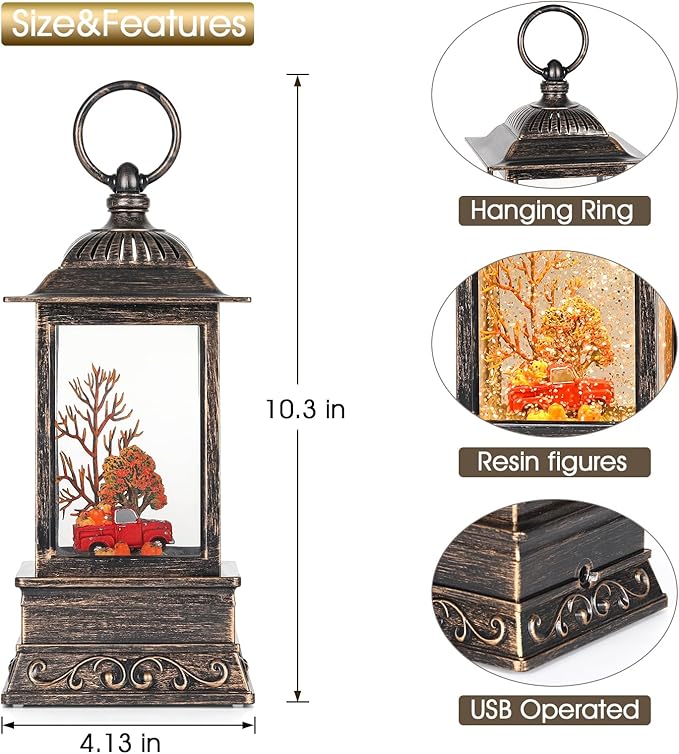 Fall Snow Globe Red Truck Lantern, Glitter Lighted Snow Globes Fall Decorations for Home, Light Up Snowglobe Fall Décor-Ruum Studio Home