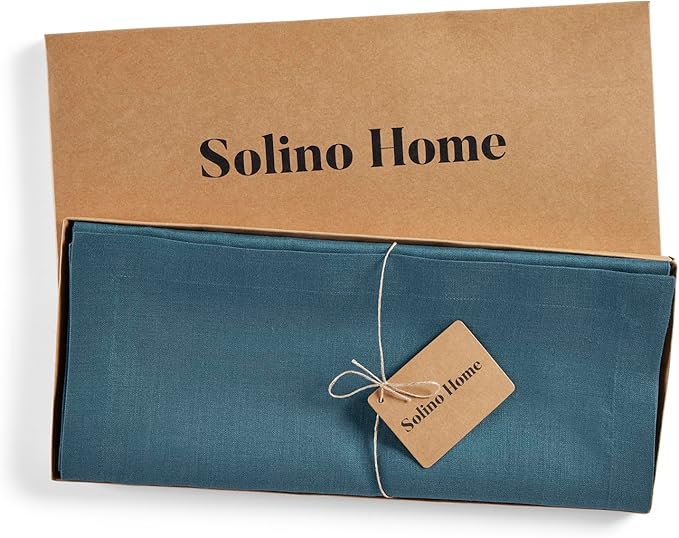 Solino Home Linen Table Runner 108 Inches Long - 100% Pure Linen Peacock Blue Table Runner 14 x 108 Inch - Fete-Ruum Studio Home