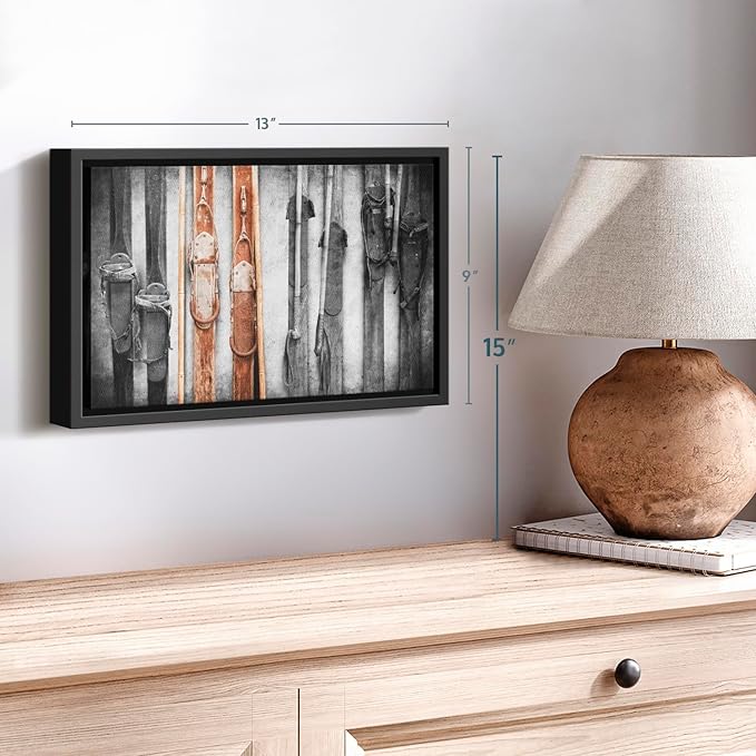 ElephantStock Ski Collection Wall Art - Horizontal Framed Canvas - 1-Piece Bathroom Wall Decor - Photography sports Canvas Print - Brown and Black Decor for Wall - 13" X 9"-Ruum Studio Home