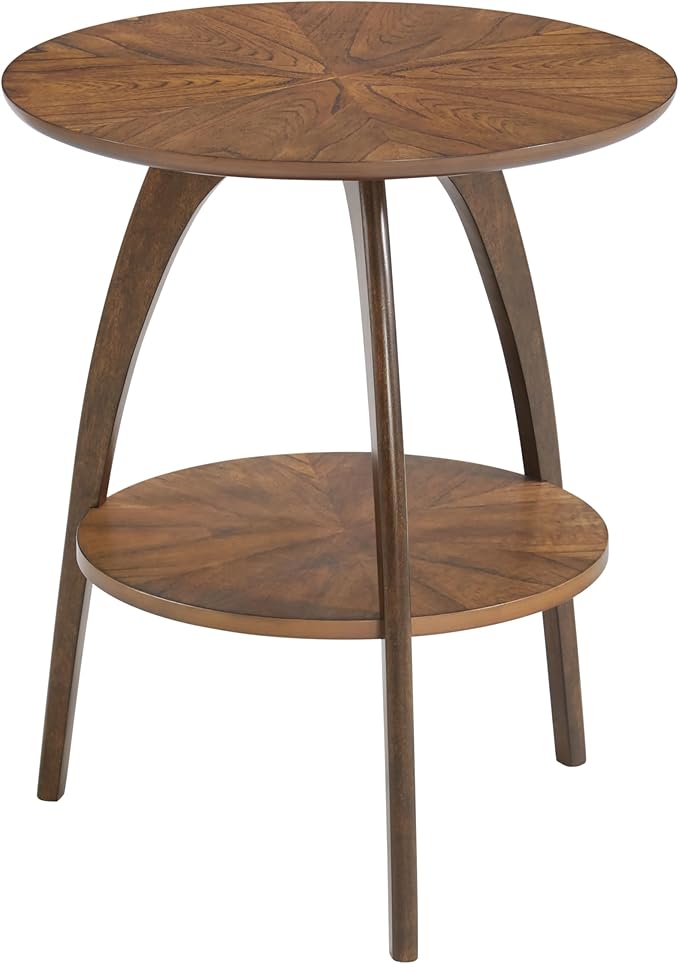 Martin Svensson Home LAX Two-Tone 20-Inch Caramel Brown Round Wood End Side Table with Walnut Legs and Shelf Storage-Ruum Studio Home