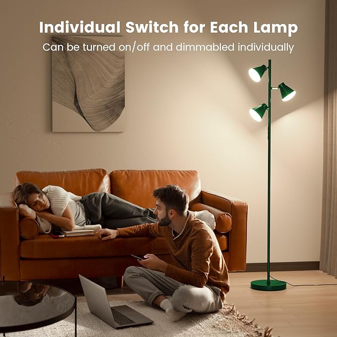 36W LED Tree Floor Lamp, Dimmable Tall Standing Lamp with Remote & Touch Control, 4 Color Temperatures Bright Floor Lamp, 3 Rotatable Light Modern Floor Lamps (Green)-Ruum Studio Home