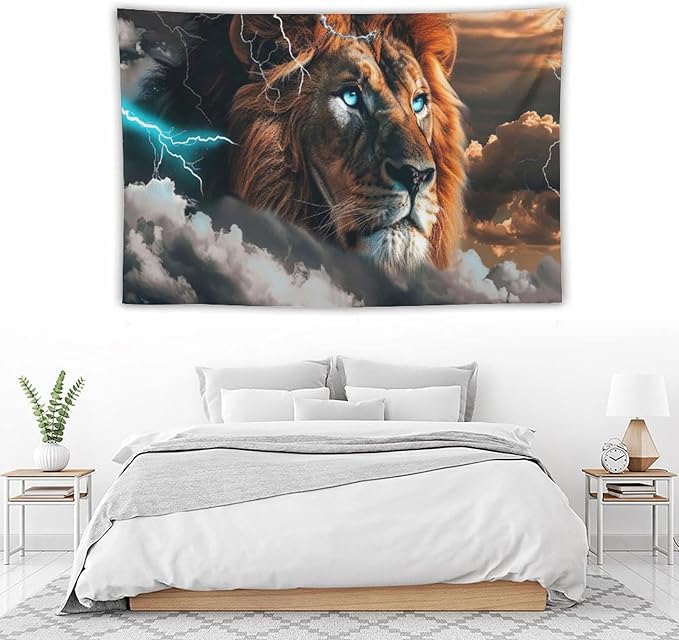 Lion Tapestry Lion Tapestries Christian Fabric Wall Hanging Aesthetic Space Indoor Outdoor Wall Art Tablecloth Bedspread for Bedroom Dormitory Living Room Home Decor 40"x60"-Ruum Studio Home