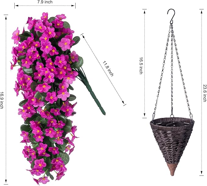 Artificial Fake Hanging Flowers Plants Baskets for Outdoor Fall Decoration, Faux Silk Fuchsia Daisy Mums Trailing Orchid UV Resistant for Home Outside Porch Garden Yard Patio Decor-Ruum Studio Home