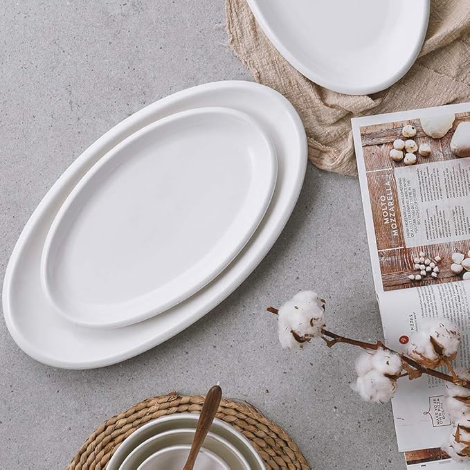 DOWAN Large Serving Platter, 16"/14"/12" Oval Platters Oven Safe, White Serving Plates for Wedding Decor, Ceramic Serving Dish for Entertaining Food, Set of 3-Ruum Studio Home