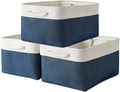 TheWarmHome Collapsible Storage Bin for Shelves - Large 3 Pack 16x12x8 inch Storage Basket for Organizing with Handles, Canves Storage Box for Organizer Toy Closet Cloth Gift (White & Jean Blue)-Ruum Studio Home