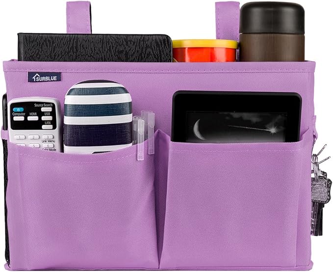 Surblue Caddy Hanging Organizer Bedside Storage Bag for Bunk and Hospital Beds, Purple, Small-Ruum Studio Home