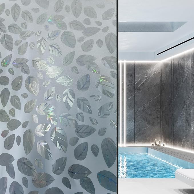 Window Privacy Film with Installation Tools,Static Cling, Anti UV, Heat Control, Ideal for Home Shower Office Glass Door (Leaf White (Glue-Free), 23.6X78.7Inch)-Ruum Studio Home