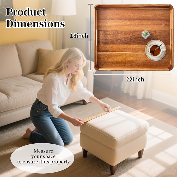 Wooden Serving Tray with Handles,Rustic Ottoman Tray for Kitchen Counter/Coffee Table/Living Room Decor,Versatile Tray for Party Picnic Barbecue-Ruum Studio Home