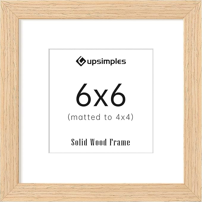 upsimples 6x6 Picture Frame, Natural Solid Wooden Picture Frames, Display 4x4 with Mat or 6 x 6 Without Mat, Wall or Tabletop, 1 Pack, Natural-Ruum Studio Home