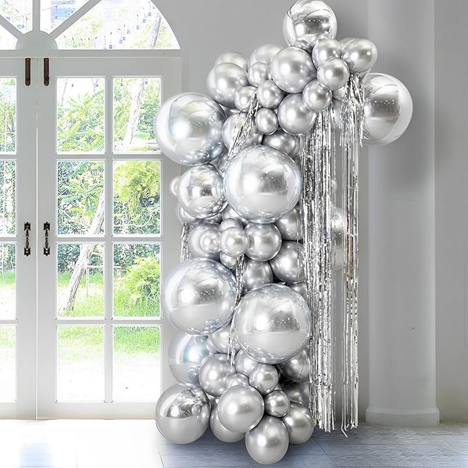 130pcs Metallic Silver Balloons Different Sizes 18" 12" 10" 5" Chrome Silver Balloon Garland Arch Kit for Graduation Birthday Baby Shower Wedding Anniversary New Year Party Decorations-Ruum Studio Home
