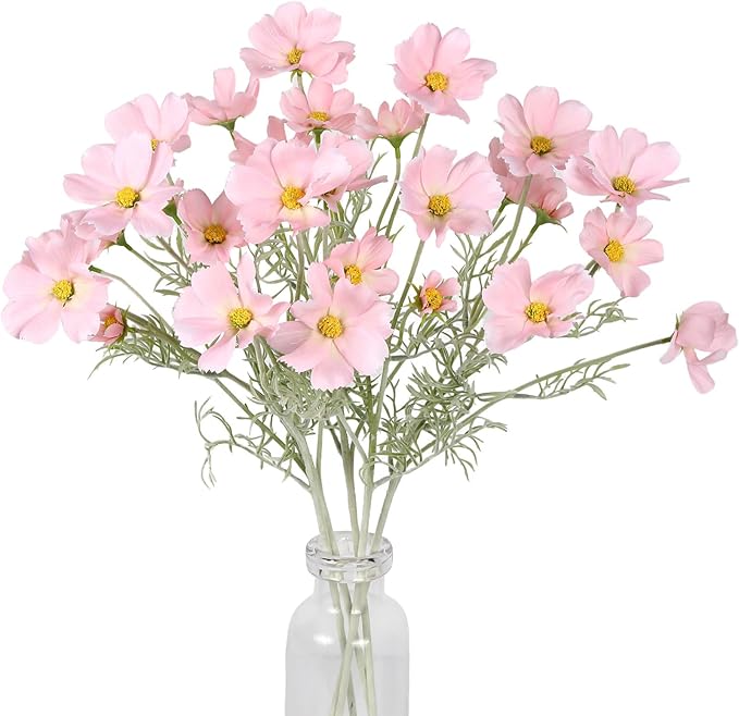 IPOPU Light Pink Flowers Artificial Daisies 5PCS Silk Cosmos Wild Flowers 24.5" Fake Pink Daisies for Vase for Home Decor Floral Arrangements Wedding Bouquets for Bride-Ruum Studio Home