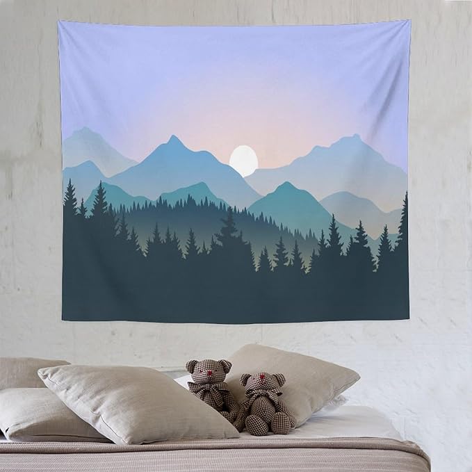 HZOHNAGO Mountain Tapestry Forest Mountain Sunrise Pattern Printed Wall Tapestry Wall Hanging for Bedroom Living Room Dorm 60" W x 50" H-Ruum Studio Home