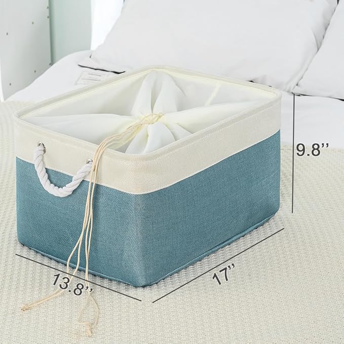 TheWarmHome Storage Baskets for Organizing - Extra Large 3 Pack 17x14x10 inch Storage Bins for Shelves Closet Nursery Bathroom Bedroom Baby Clothes Dog Toy Home Organization (White & Green)-Ruum Studio Home