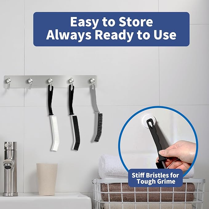 3 Pcs Cleaning Brushes for Household - Crevice Brush for Scrub Small Spaces, Toilet Cleaning Tool with Comfortable Grip, Long&Firm Bristle for Shower Tile Grout, Sinks Gap, Window Tracks, Hinges-Ruum Studio Home