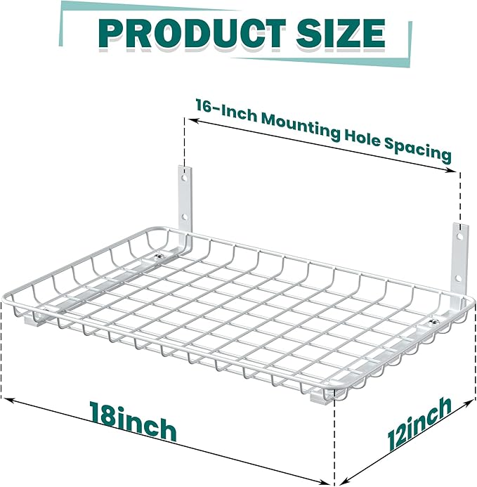 EVERHANGER Garage Wall Shelves 12x18 Inch, Wall Mounted Storage Shelf, Metal Shelf Rack, Heavy-Duty Shelf Organizer 2 Pack, White-Ruum Studio Home