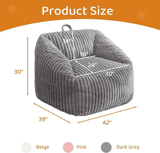 BYBYME Giant Bean Bag Chair for Adults and Kids, Large Comfy Cozy Beanbag, Floor Sofa for Teens, Living Room, Gaming, Reading, Grey-Ruum Studio Home