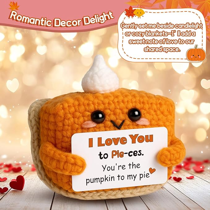 I Love You Handmade Crochet Pumpkin Pie Present, Gifts for Him Her Boyfriend Girlfriend, Anniversary Wedding Valentine’s Day Romantic Fall Decor Birthday Gifts for Women Men, Couple Wife Husband-Ruum Studio Home