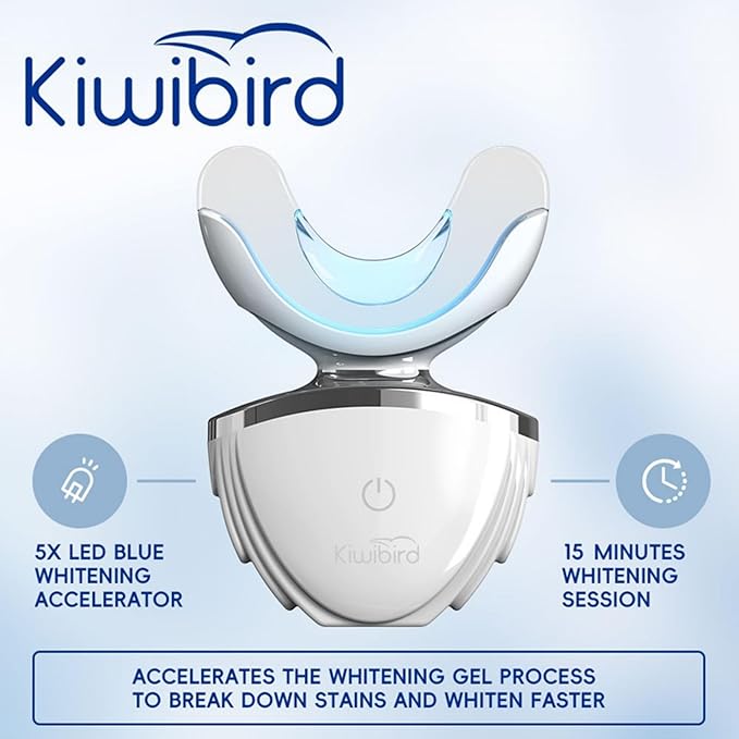 KIWIBIRD Teeth Whitening Kit for Sensitive Teeth – 3 Gel Pens, LED Light with Wireless Charging Case, IPX7 Waterproof, Enamel-Safe at-Home Dental Care Tool-Ruum Studio Home