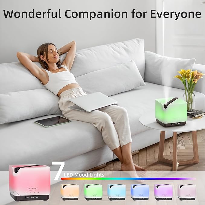 ASAKUKI Essential Oil Diffuser, Multifunctional Ultrasonic Aromatherapy Fragrant Oil Vaporizer Humidifier with Timer, Auto-Off Safety Switch, and 7 LED Light Colors, 700 ml (Brown Wood)-Ruum Studio Home