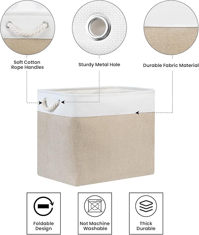 Bidtakay Storage Baskets for Shelves 17x12x15 in Beige Clothes Bins Storage for Closet Set of 2 Large Organization Baskets for Bedroom Blankets Dog Toy Basket Nursery Baby Baskets with Handles-Ruum Studio Home