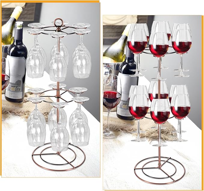 Black Metal Countertop Wine Glass Holder with Scrollwork Design, Freestanding Tabletop Stemware Storage Rack with 12 Hooks-Ruum Studio Home