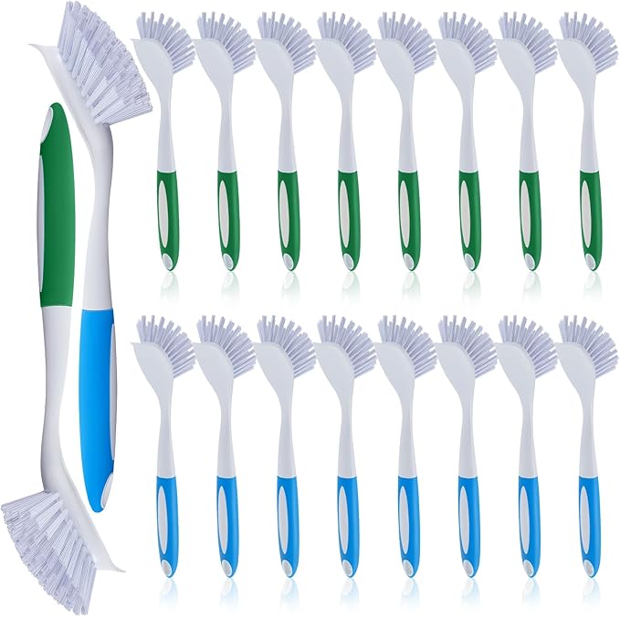 Hsei 20 Pcs Blue and Green Kitchen Scrub Dish Brush Bulk with 11 Inch Anti Slip Handle Cleaning Dish Scrubber with Stiff Bristles Washing Scrub Brushes for Housekeeping for Pots and Pans, Kitchen Sink-Ruum Studio Home