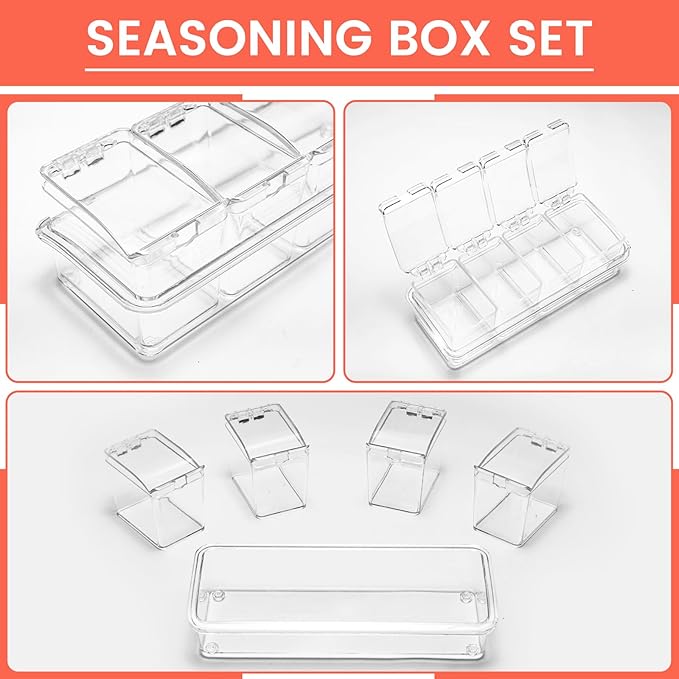 Clear Seasoning Box, 4 Piece Seasoning Rack Spice Pots, Plastic Storage Container Condiment Jars with Lids and Spoon, Storage Container Spice Jar for Salt Sugar Tea Herbal Coffee Beans-Ruum Studio Home