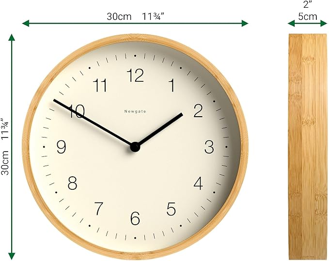 NEWGATE® Bali Wall Clock | Scandi Inspired Bamboo Clock | 12 inch | Modern Minimalist Design for Kitchen, Living Room or Office-Ruum Studio Home
