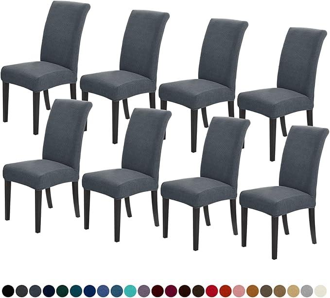 Joccun Chair Covers for Dining Room Set of 8, Dining Chair Slipcovers Stretch Dining Room Chair Covers Seat Protector,Washable Parsons Chair Cover for Home,Hotel,Banquet(Gray,8 Pack)-Ruum Studio Home