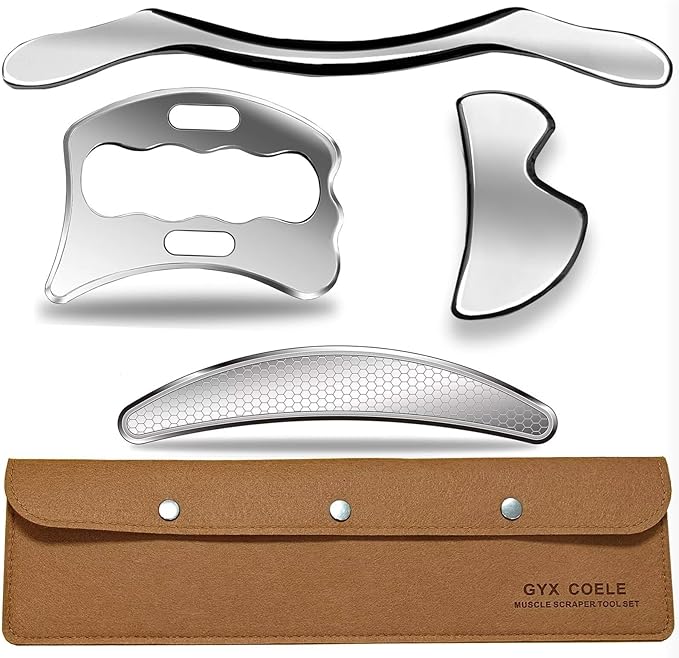 4 in 1 Professional Muscle Scraper Tool Set, Stainless Steel gua sha IASTM Tools with Case, Physical Therapy Massage Tools for Myofascial Release-Ruum Studio Home