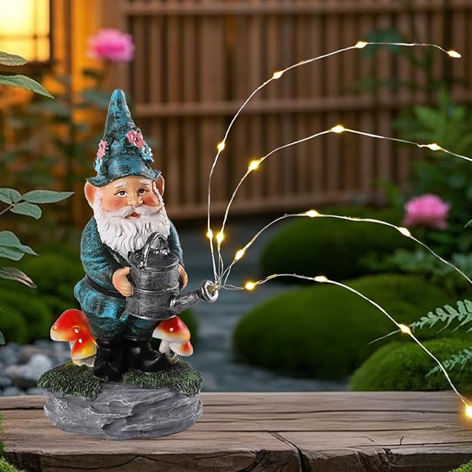 Solar Gnome Statue for Garden with Watering Can Light 8" Resin Gnome Figurines Outdoor Paito Yard Porch Decor Birthday Housewarming Gnomes Gifts for Women Mom Grandma Wife Sister-Ruum Studio Home