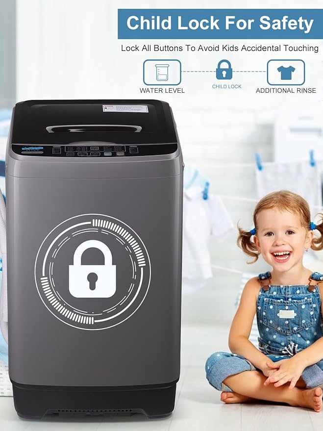 Full-Automatic Washing Machine 17.7 lbs Small Compact Portable 10 Wash Program & 8 Water Level Compact Washer with LED Display Ideal for Apartments, RV, Camping, Grey (KB03-GREY6)-Ruum Studio Home