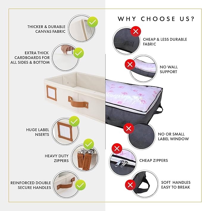 HOMELUX THEORY 2pc Under Bed Storage Containers, Bedroom Under the Bed Drawer Storage Organizer with Bins and Lids, Large Underbed Clothes Storage Box Ideal for Blanket, Fabric, & Shoes (Ivory)-Ruum Studio Home