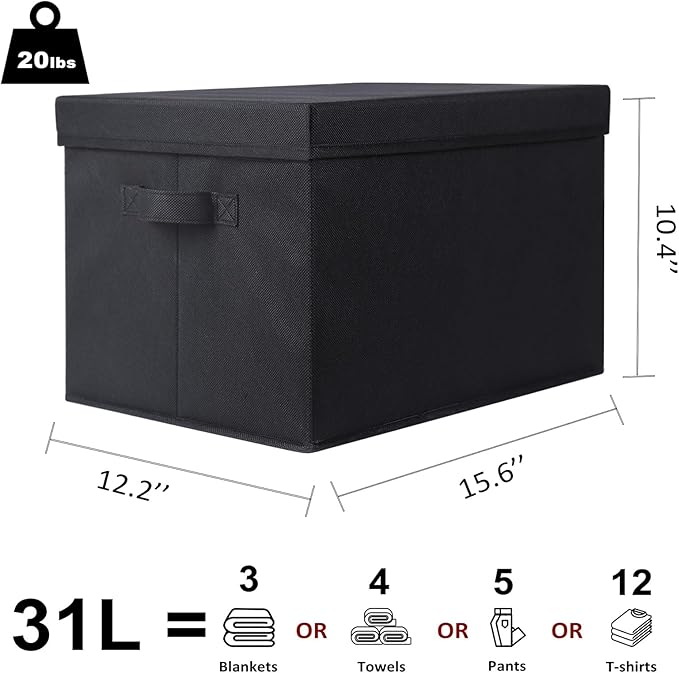 WUIKE Closet Storage Bins with Lids, Foldable Fabric Clothes Storage Bins for Organizing, Closet Organizer Boxes for Shelves, Black, Extra Large, 3-Pack-Ruum Studio Home