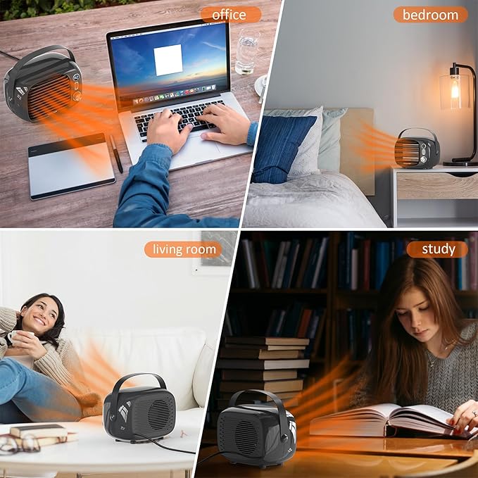 Space Heater, Small Desk Heater with High Output, Safe and Quiet Ceramic Desktop Heating Fan for Home Bedroom Office Desk Indoor Use(Grey)-Ruum Studio Home