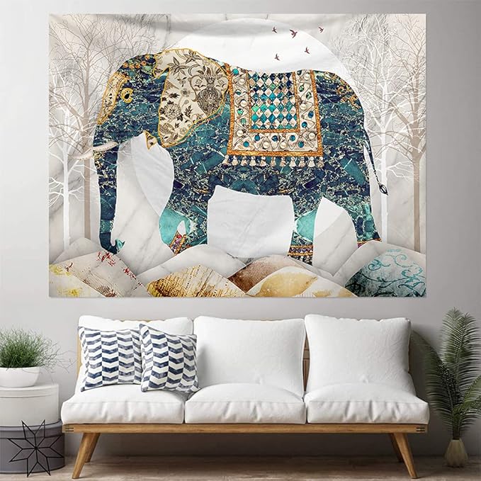 Elephant Tapestry, Forest Moon Tapestries, Bohemian Hippie Boho Trippy Indie Aesthetic Wall Tapestry, Watercolor Yoga Mystic Vintage Wall Hanging, Home Decor for Bedrooms Living Rooms Dorm Studios-Ruum Studio Home
