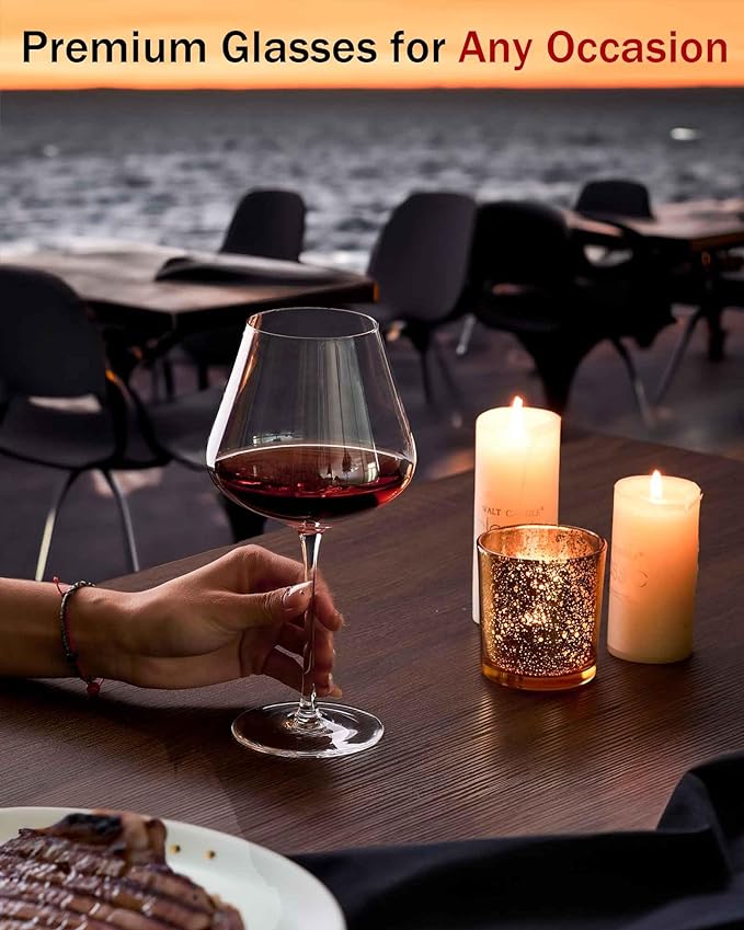 JBHO Hand Blown Italian Style Crystal Burgundy Wine Glasses - Lead-Free Premium Crystal Clear Glass - Set of 2-21 Ounce - Gift-Box for any Occasion-Ruum Studio Home