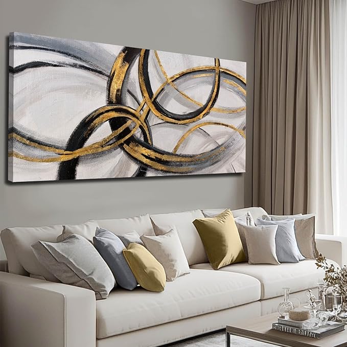 SOUGUAN Black Art Modern Art Picture for Bedroom Gray Abstract Oil Painting Home Decorations for Living Room Dining Room Office 24"x48"-Ruum Studio Home