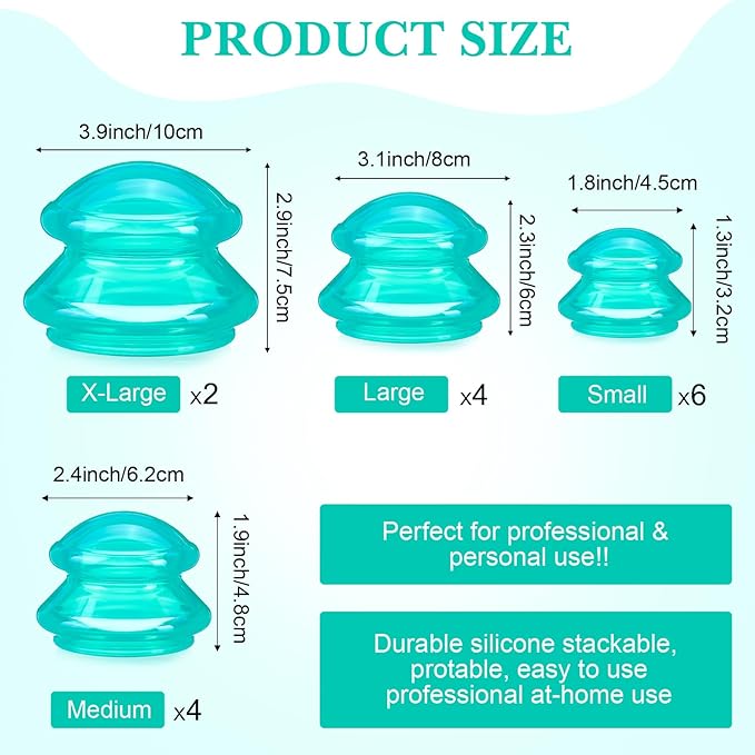 Geiserailie 16 Pcs 4 Sizes Cupping Therapy Set Silicone Cupping Massage Cups Professional Chinese Therapy Cup Vacuum for Body Muscle Nerve(Green)-Ruum Studio Home
