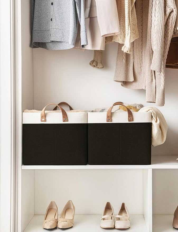 StorageWorks Storage Bins, Fabric Storage Bins for Shelves, Extra Large Storage Baskets with Metal Frame, Closet Baskets and Bins with Handles, Jumbo, Black and White, 2-Pack-Ruum Studio Home