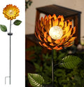 VCUTEKA Solar Garden Lights Metal Flower Decor Colorful Yellow Flowers Solar Pathway Light with LED Cracked Crystal Ball Outdoor Decorative Stake for Patio Yard Lawn-Ruum Studio Home