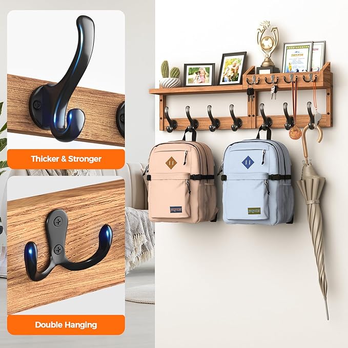 29" Coat Rack Wall Mount with Shelf, 4 in 1 Wall Mounted Coat and Key Hanger with 11 Hooks, Entryway Key Holder with Mail Holder for Living Room, Bedroom-Ruum Studio Home