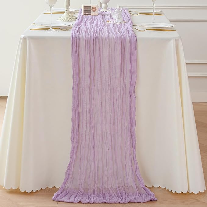 Sioloc 1 Pack Lilac Purple Lavender Cheesecloth Table Runner Fall Autumn Decor for Home 10ft Table Cloth for Tea Wedding Birthday Party Baby Bridal Shower Halloween Thanksgiving-Ruum Studio Home