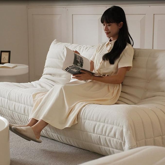Luxury Sofa Couch Chair, Lazy Floor Seating, Fireside Bean Bag Chair, Ergonomic Tatami Sofa Lounger for Living Room, Bedroom, Office, Loveseat, White-Ruum Studio Home