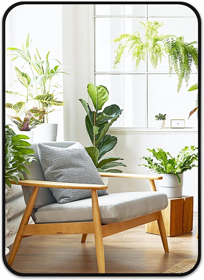 Fabuday Black Bathroom Mirror for Over Sink - 20x28 Rounded Rectangle Wall Mirror, Matte Metal Framed Vanity Rectangular Mirrors for Bedroom, Living Room, Entryway Decor, Horizontally/Vertically-Ruum Studio Home