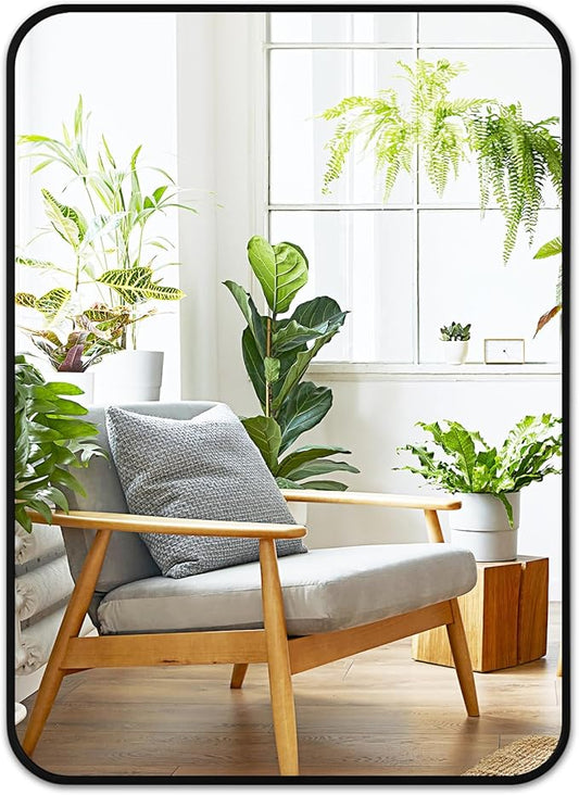 Fabuday Black Bathroom Mirror for Over Sink - 20x28 Rounded Rectangle Wall Mirror, Matte Metal Framed Vanity Rectangular Mirrors for Bedroom, Living Room, Entryway Decor, Horizontally/Vertically-Ruum Studio Home