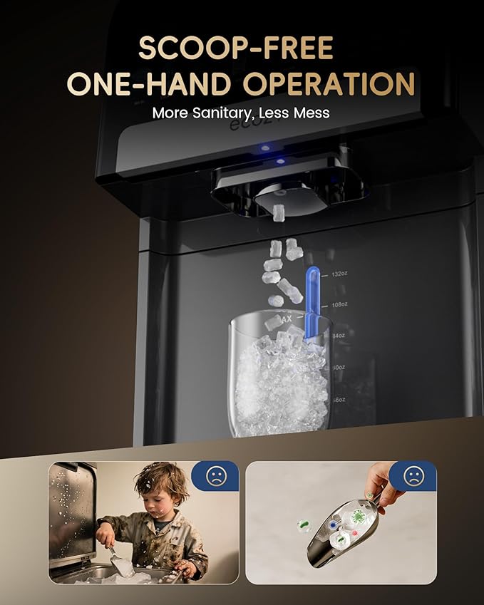 ecozy Nugget Ice Maker Dispenser, Smart 2-in-1 Pebble Ice Machine Countertop & Water Dispenser with App Control, Self-Cleaning, Auto Lighting, TDS Monitor, Measured Dispensing, 33Lbs/Day-Ruum Studio Home