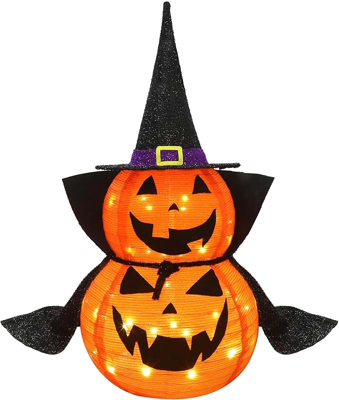 3FT Halloween Collapsible Pumpkin Decoration, 50 LED Pop-Up Pumpkin Lamp with Star Cap, Plug in Halloween Jack-O-Lantern with Metal Stand for Indoor Outdoor Garden Patio Party Decor-Ruum Studio Home