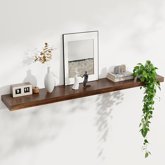 Floating Shelves for Wall, USA-Sourced Walnut Wood 55 Inch Long Wall Shelves, Natural Wooden Wall Mounted Picture Ledge Shelf, Nursery Book Storage Shelf Kids Bookshelf, Display Shelf for Bathroom-Ruum Studio Home